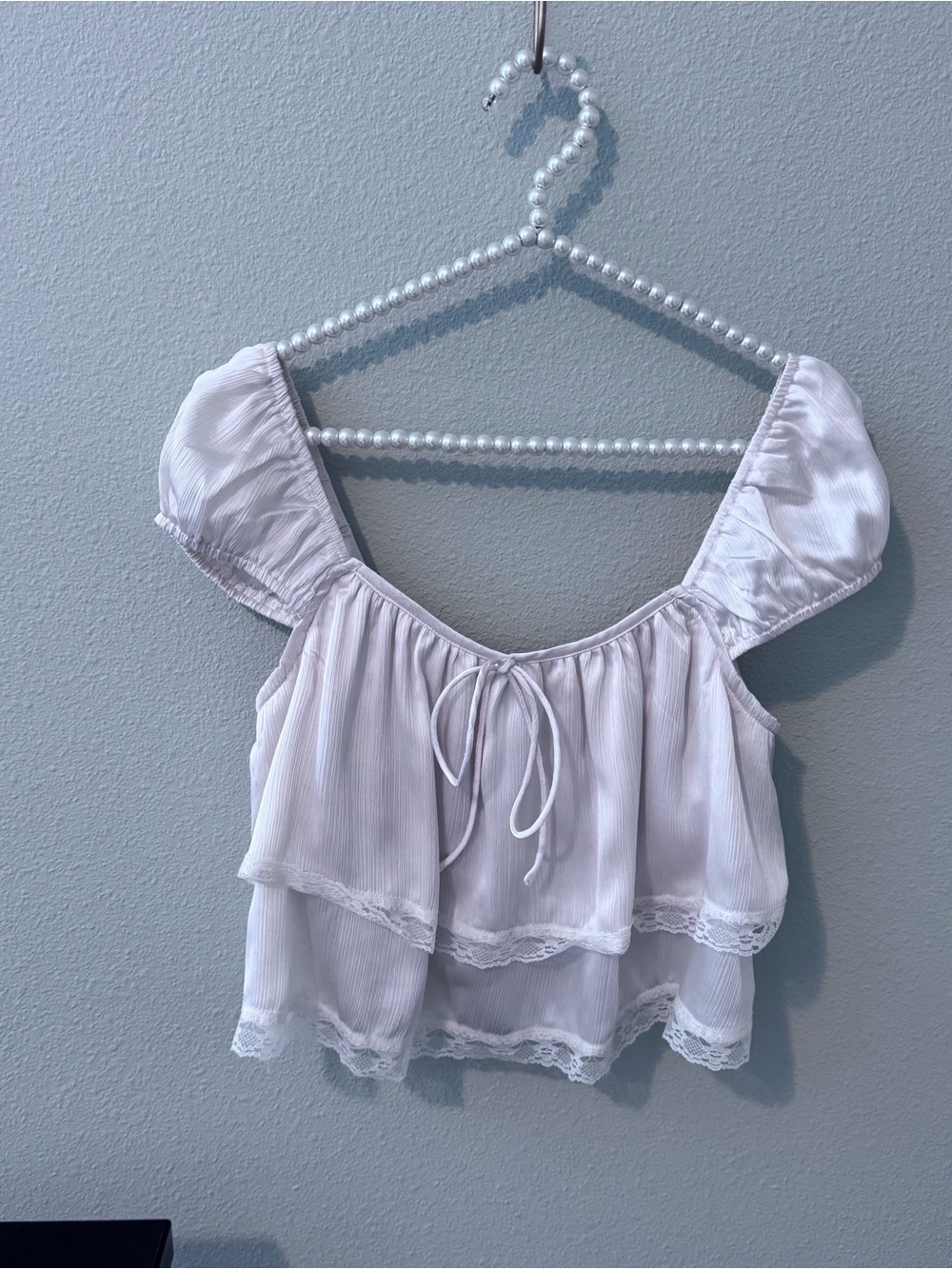 Le Lis Cream Ruffled Tie-Front Crop Top